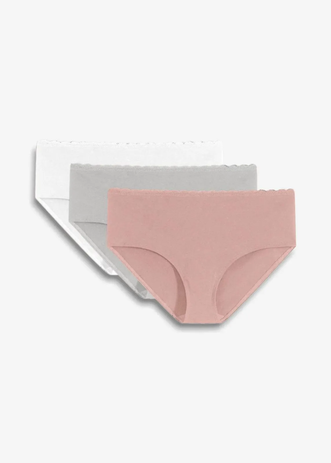 bonprix Wäsche·Still- & Umstandswäsche|Wäsche·Baumwollunterwäsche^Umstandspanty mit Bio-Baumwolle und Spitze (3er Pack) hellgrau meliert + vintagerosa + weiß
