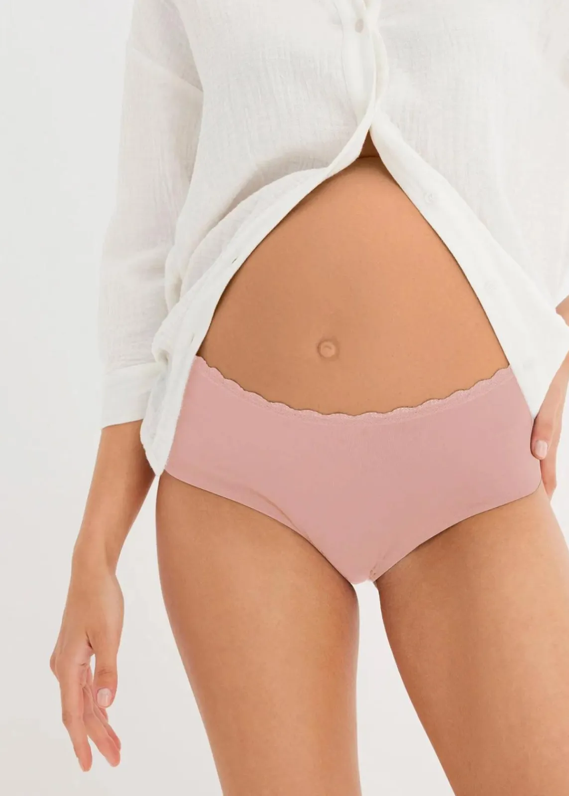 bonprix Wäsche·Still- & Umstandswäsche|Wäsche·Baumwollunterwäsche^Umstandspanty mit Bio-Baumwolle und Spitze (3er Pack) hellgrau meliert + vintagerosa + weiß