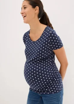 bonprix Nachhaltigere Materialien|Umstandsmode^Umstandsshirts aus Bio-Baumwolle (2er-Pack) weiß+dunkelblau gepunktet