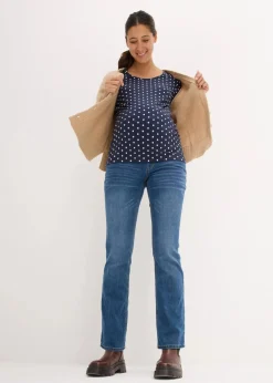 bonprix Nachhaltigere Materialien|Umstandsmode^Umstandsshirts aus Bio-Baumwolle (2er-Pack) weiß+dunkelblau gepunktet