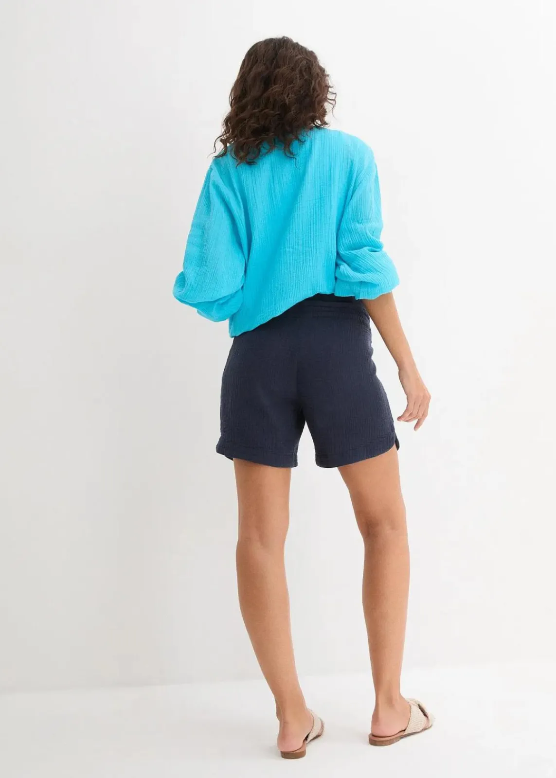 bonprix Bekleidung·Blazer|Umstandsmode^Umstandsshorts aus reinem Baumwoll-Musselin dunkelblau