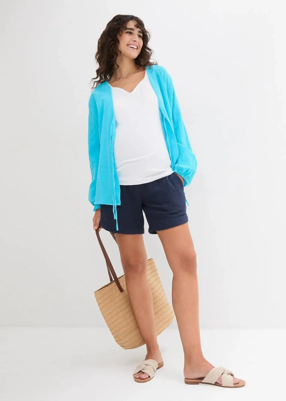 bonprix Bekleidung·Blazer|Umstandsmode^Umstandsshorts aus reinem Baumwoll-Musselin dunkelblau
