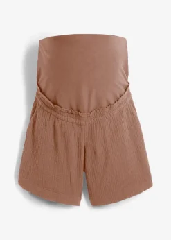 bonprix Umstandsmode|Bekleidung·Blazer^Umstandsshorts aus reinem Baumwoll-Musselin graubraun