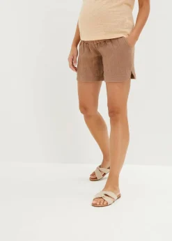 bonprix Umstandsmode|Bekleidung·Blazer^Umstandsshorts aus reinem Baumwoll-Musselin graubraun