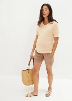 bonprix Umstandsmode|Bekleidung·Blazer^Umstandsshorts aus reinem Baumwoll-Musselin graubraun