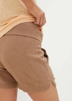 bonprix Umstandsmode|Bekleidung·Blazer^Umstandsshorts aus reinem Baumwoll-Musselin graubraun