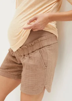bonprix Umstandsmode|Bekleidung·Blazer^Umstandsshorts aus reinem Baumwoll-Musselin graubraun