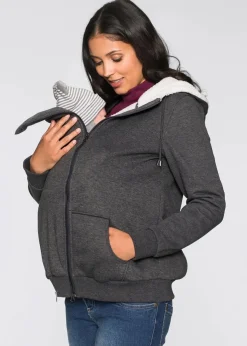bonprix Bekleidung·Blazer|Umstandsmode^Umstands-Sweatjacke mit Baby-Einsatz und flauschiger Innenseite anthrazit meliert