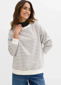 bonprix Bekleidung·Blazer|Umstandsmode^Umstandssweatshirt und Sweatshirt aus Bio-Baumwolle schattengrau/wollweiß gestreift