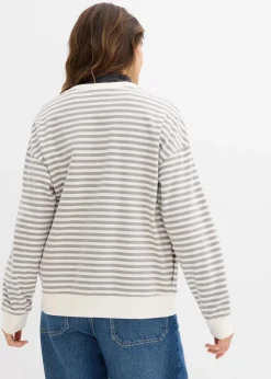 bonprix Bekleidung·Blazer|Umstandsmode^Umstandssweatshirt und Sweatshirt aus Bio-Baumwolle schattengrau/wollweiß gestreift