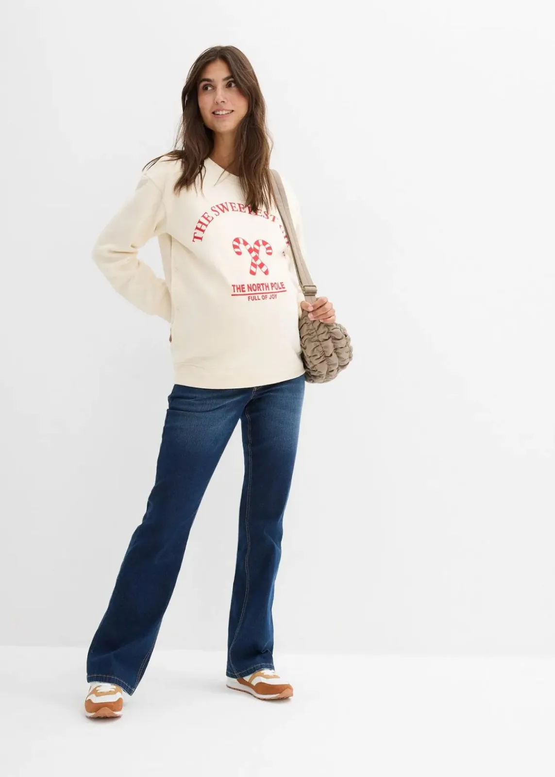 bonprix Bekleidung·Blazer|Umstandsmode^Umstands-und Stillsweatshirt aus weicher Bio-Baumwolle naturbeige/lavarot