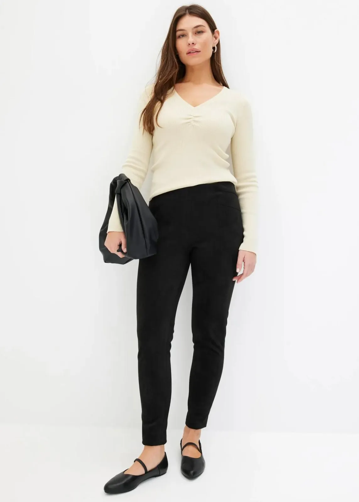 bonprix Hosen|Bekleidung·Kleider^Velourlederimitat-Hose mit Bequembund schwarz