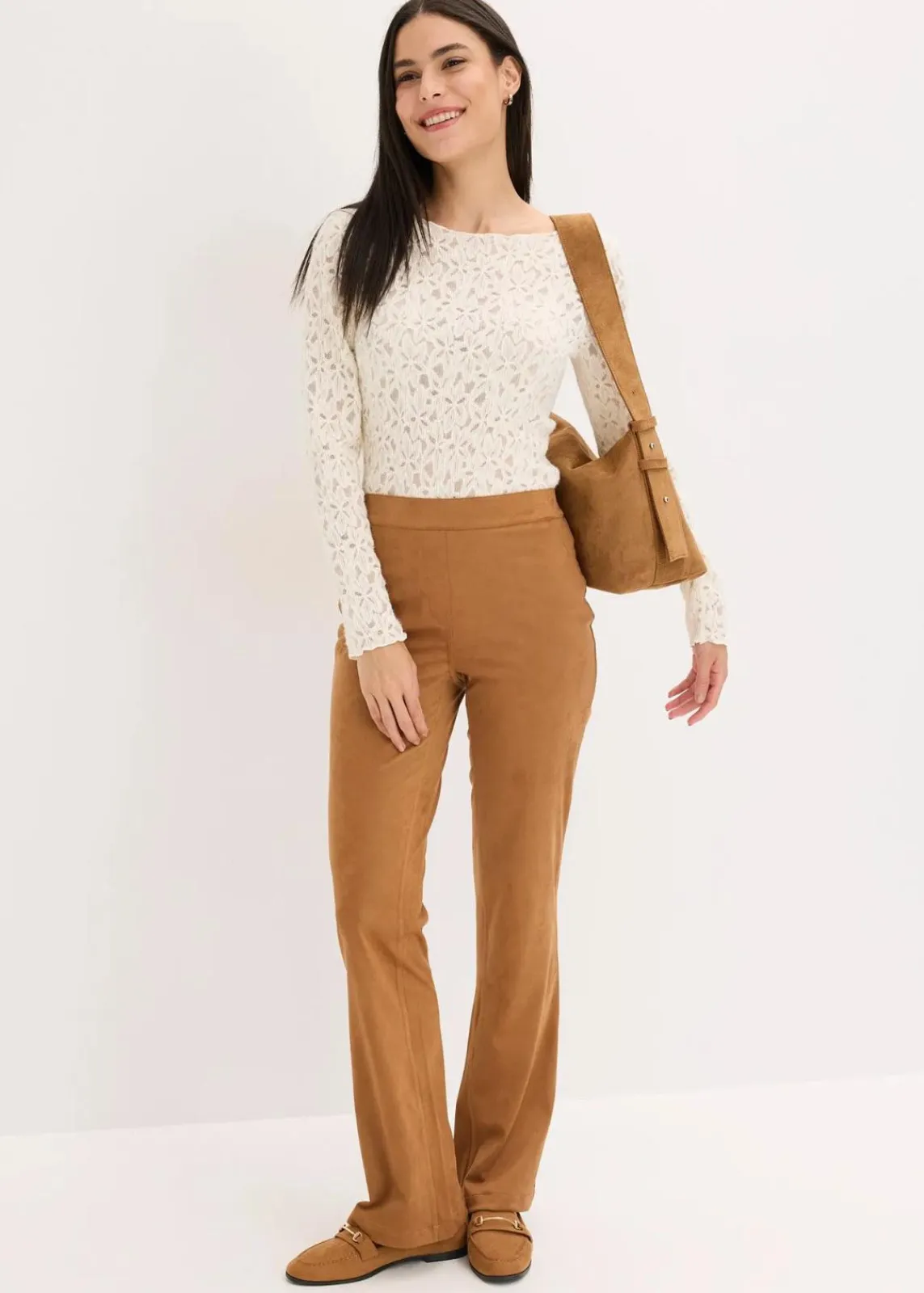 bonprix Bekleidung·Kleider|Hosen^Velourslederimitat Flared Hose mokkabraun
