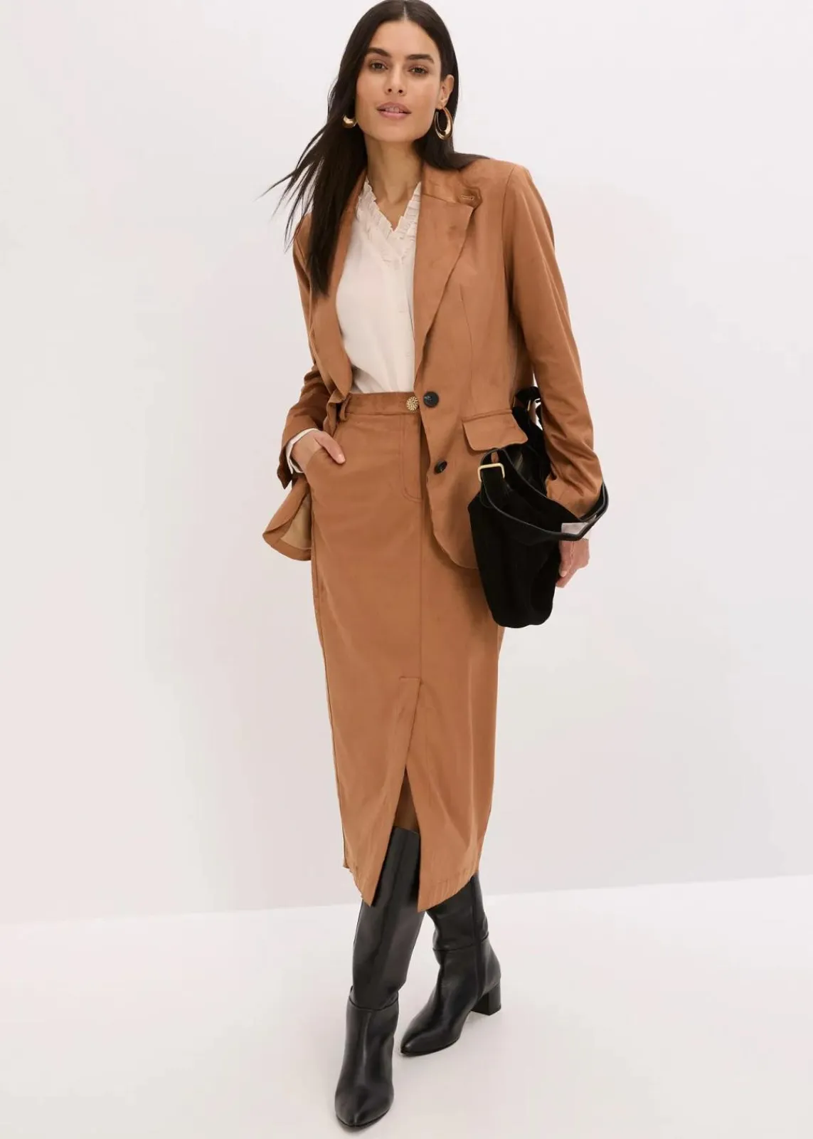 bonprix Bekleidung·Basics|Blazer^Velourslederimitat-Blazer mokkabraun