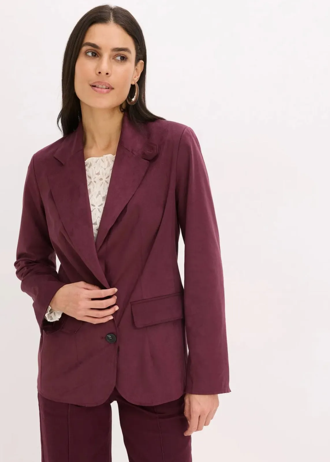 bonprix Blazer|Bekleidung·Basics^Velourslederimitat-Blazer weinrot