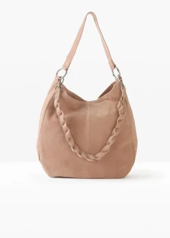 bonprix Taschen^Veloursledertasche mit dekorativem Zusatzriemen taupe