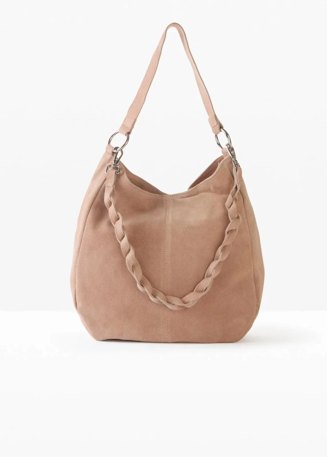bonprix Taschen^Veloursledertasche mit dekorativem Zusatzriemen taupe