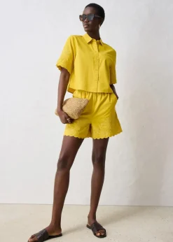 bonprix Blusen & Tuniken|Premium^verkürzte Hemdbluse mit Seidenanteil lemoncurry