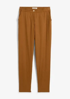 bonprix Nachhaltigere Materialien|Hosen^Verkürzte High-Waist-Hose aus Leinen-Viskose-Mix cognac braun