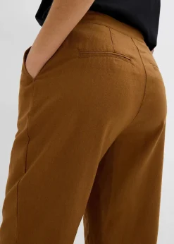 bonprix Nachhaltigere Materialien|Hosen^Verkürzte High-Waist-Hose aus Leinen-Viskose-Mix cognac braun