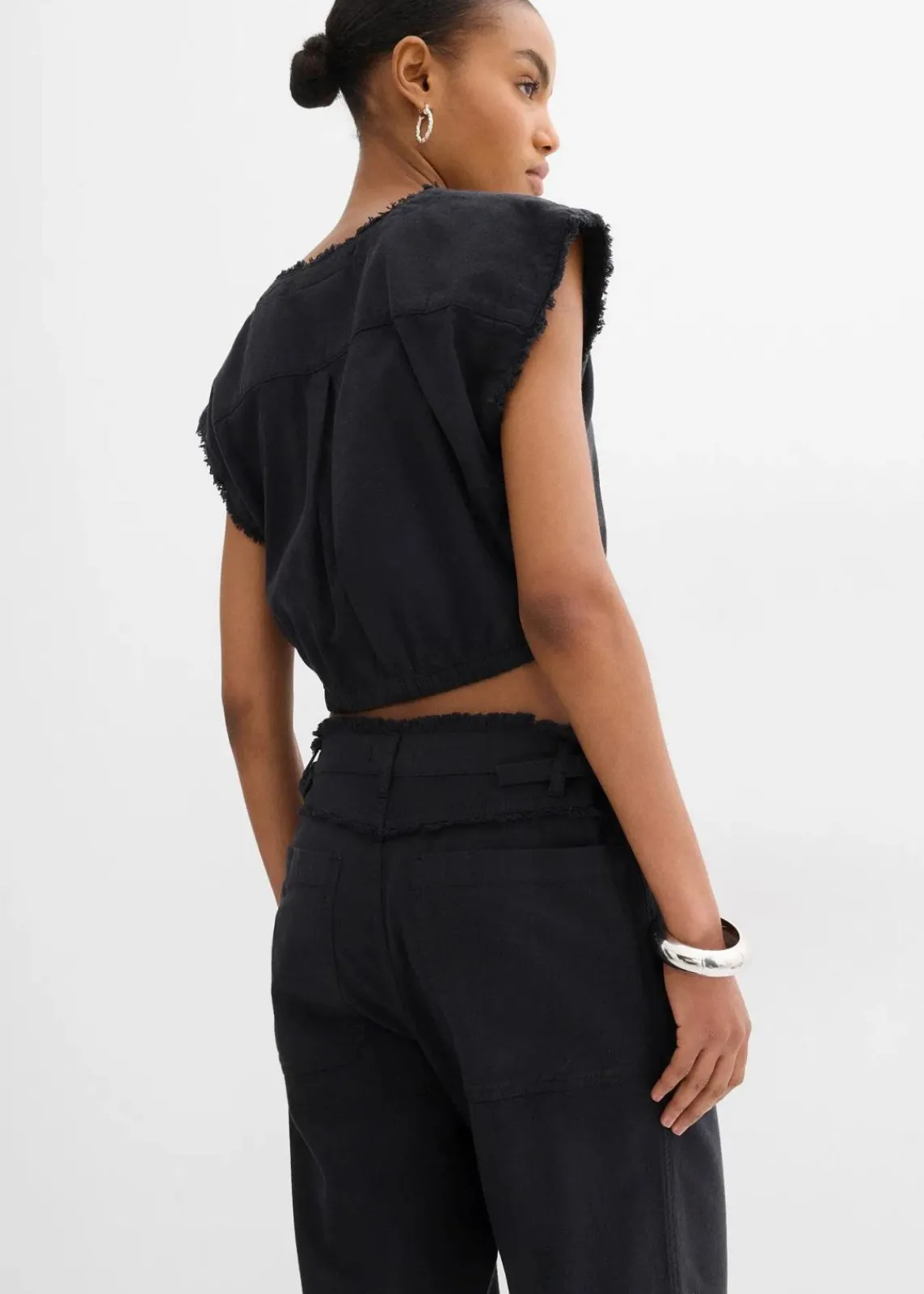 bonprix Blusen & Tuniken|Shirts & Tops^Verkürztes Blusentop schwarz