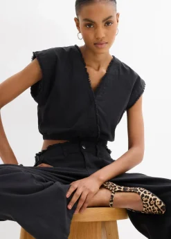 bonprix Blusen & Tuniken|Shirts & Tops^Verkürztes Blusentop schwarz