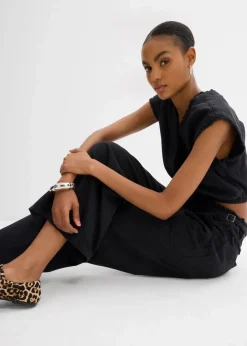 bonprix Blusen & Tuniken|Shirts & Tops^Verkürztes Blusentop schwarz