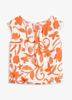 bonprix Bekleidung·Jacken & Mäntel|Blusen & Tuniken^verkürztes Blusentop aus fließender Viskose wollweiß/mango floral
