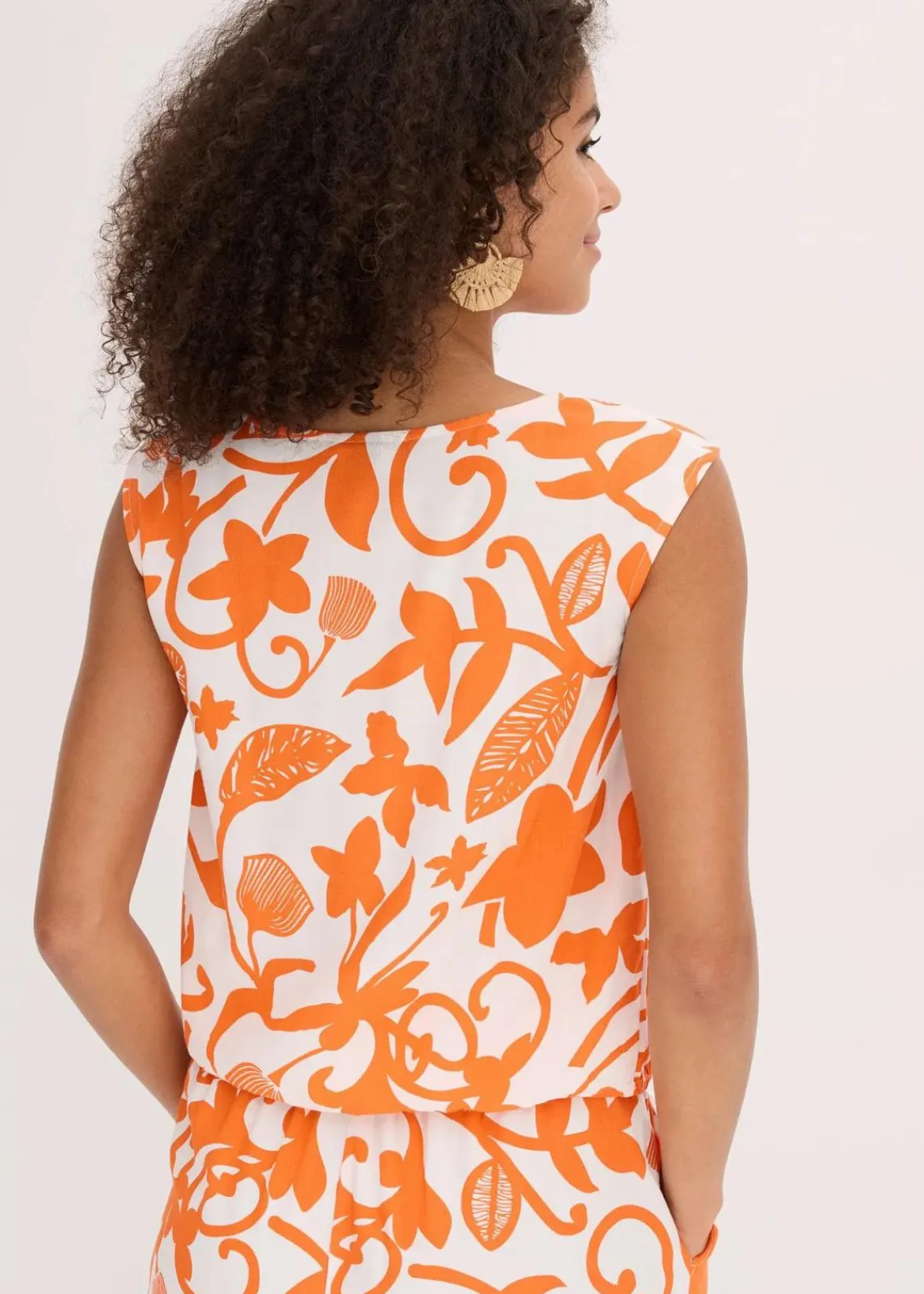 bonprix Bekleidung·Jacken & Mäntel|Blusen & Tuniken^verkürztes Blusentop aus fließender Viskose wollweiß/mango floral
