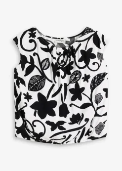 bonprix Nachhaltigere Materialien|Shirts & Tops^verkürztes Blusentop aus fließender Viskose wollweiß/schwarz floral