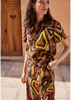 bonprix Bekleidung·Kleider|Hosen^Viscose-Culotte karminrot/schwarz graphisch bedruckt