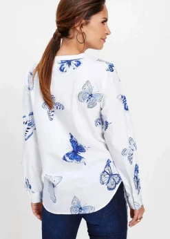 bonprix Bekleidung·Jacken & Mäntel|Blusen & Tuniken^Viskose Bluse bedruckt weiß/blau bedruckt