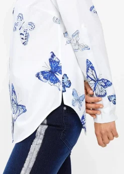 bonprix Bekleidung·Jacken & Mäntel|Blusen & Tuniken^Viskose Bluse bedruckt weiß/blau bedruckt