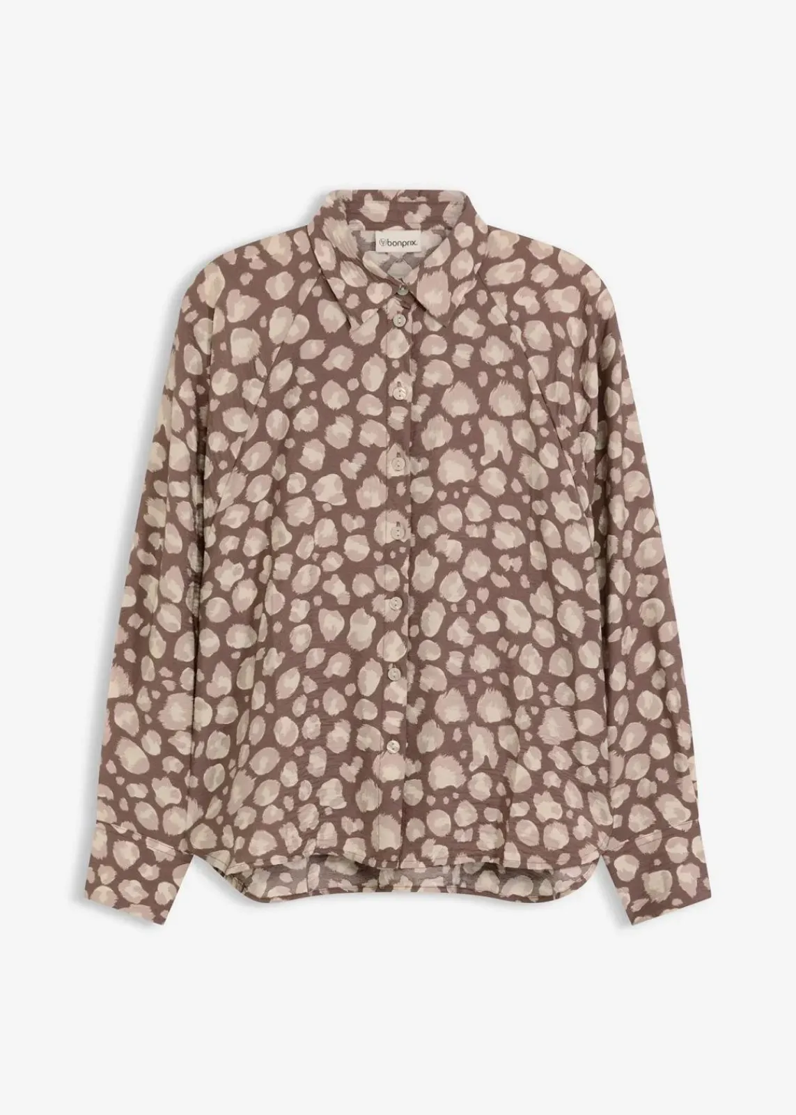 bonprix Blusen & Tuniken|Bekleidung·Jacken & Mäntel^Viskose- Bluse mit Fledermausärmeln mittelbraun/naturstein/kieselbeige leo bedruckt