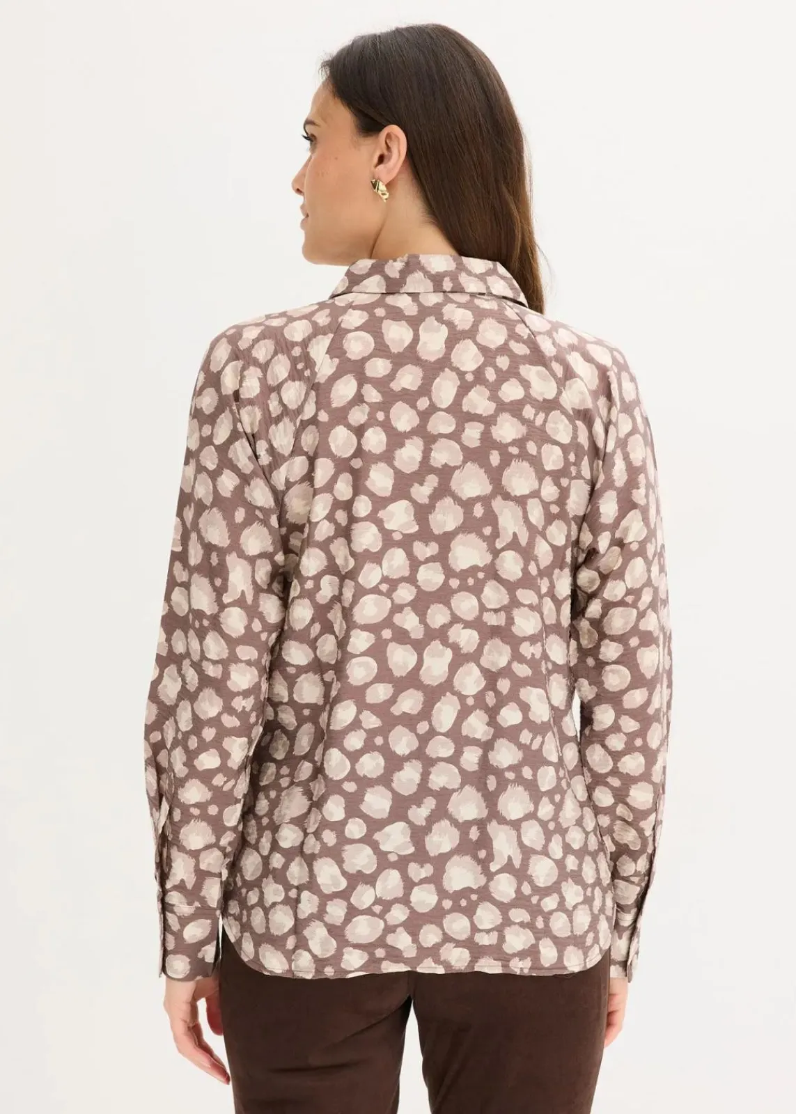 bonprix Blusen & Tuniken|Bekleidung·Jacken & Mäntel^Viskose- Bluse mit Fledermausärmeln mittelbraun/naturstein/kieselbeige leo bedruckt