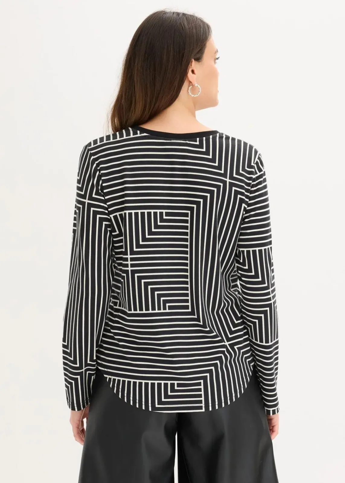 bonprix Shirts & Tops^Viskose Langarmshirt schwarz/naturbeige graphisch bedruckt