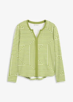 bonprix Shirts & Tops^Viskose Langarmshirt moos/naturbeige graphisch bedruckt