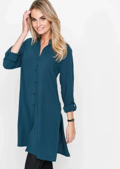 bonprix Blusen & Tuniken|Nachhaltigere Materialien^Viskose Longbluse blaupetrol