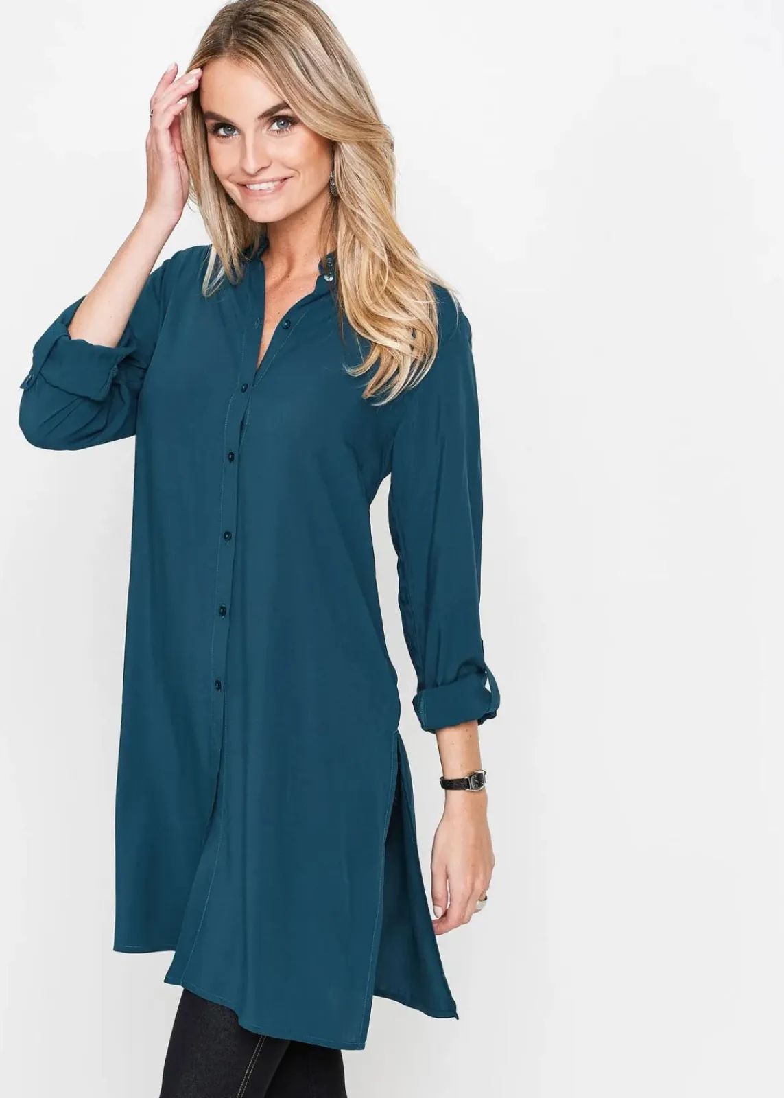 bonprix Blusen & Tuniken|Nachhaltigere Materialien^Viskose Longbluse blaupetrol