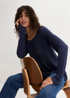 bonprix Shirts & Tops^Viskose Longshirt, Langarm dunkelblau