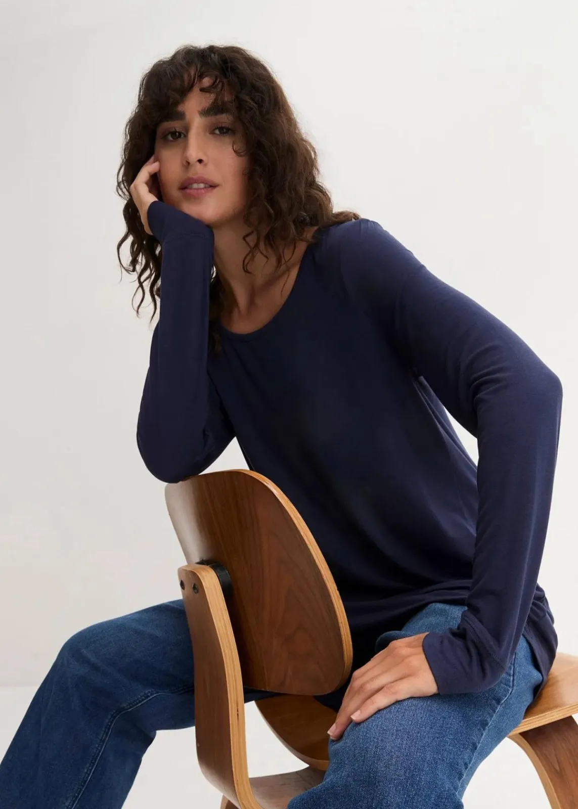bonprix Shirts & Tops^Viskose Longshirt, Langarm dunkelblau