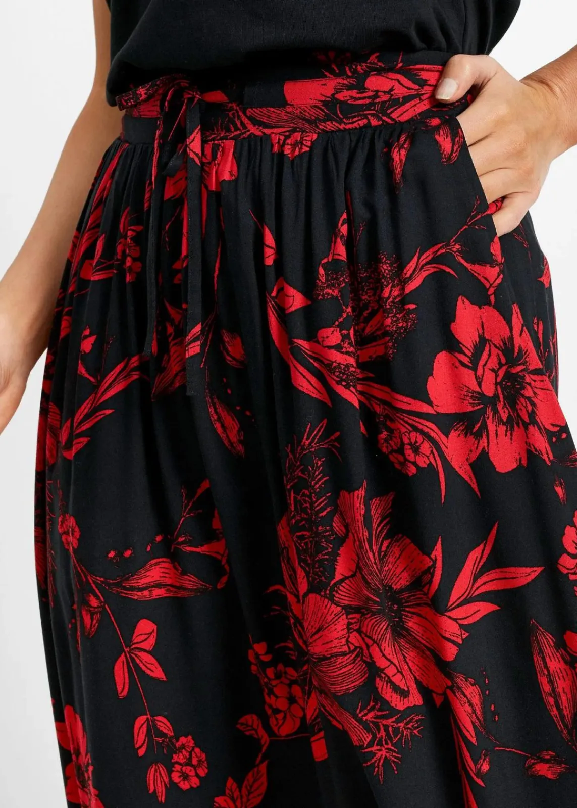 bonprix Röcke|Bekleidung·Sportbekleidung^Viskose Maxirock schwarz/rot floral