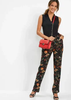 bonprix Bekleidung·Kleider|Hosen^Viskose Schlupfhose schwarz/chillirot paisley