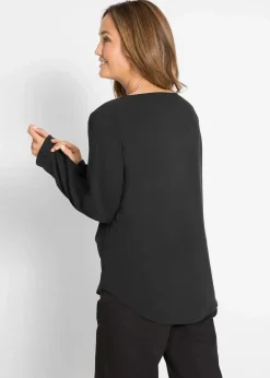 bonprix Bekleidung·Jacken & Mäntel|Blusen & Tuniken^Viskose-Bluse mit V-Ausschnitt, langarm schwarz
