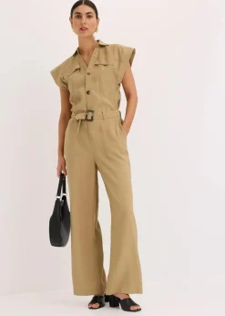 bonprix Bekleidung·Homewear|Jumpsuits^Viskose-Jumpsuit mit Bindeband khakibraun