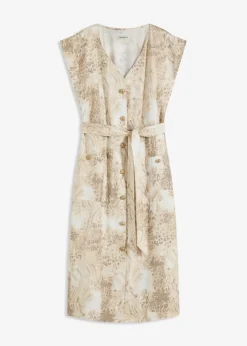 bonprix Bekleidung·Pullover & Strickjacken|Kleider^Viskose-Kleid mit Bindeband (2-tlg.Set) beige leo bedruckt