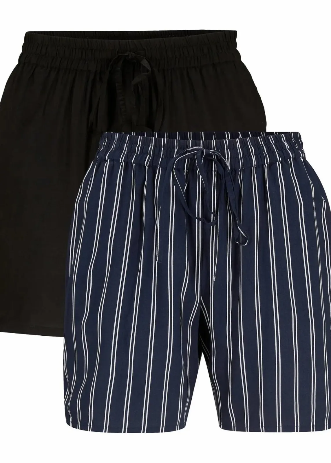 bonprix Nachhaltigere Materialien|Hosen^Viskose-Shorts mit Bindegürtel (2er Pack) dunkelblau gestreift+schwarz uni