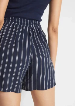 bonprix Nachhaltigere Materialien|Hosen^Viskose-Shorts mit Bindegürtel (2er Pack) dunkelblau gestreift+schwarz uni