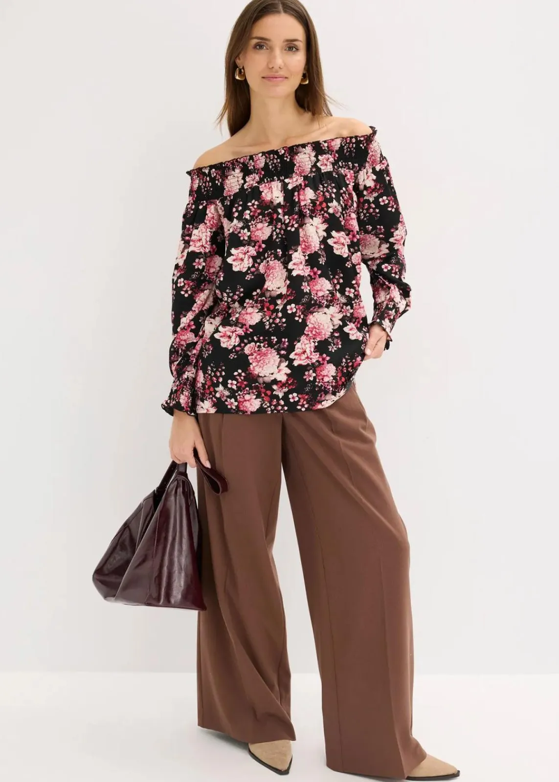 bonprix Blusen & Tuniken|Bekleidung·Jacken & Mäntel^Vokuhila-Bluse schwarz geblümt