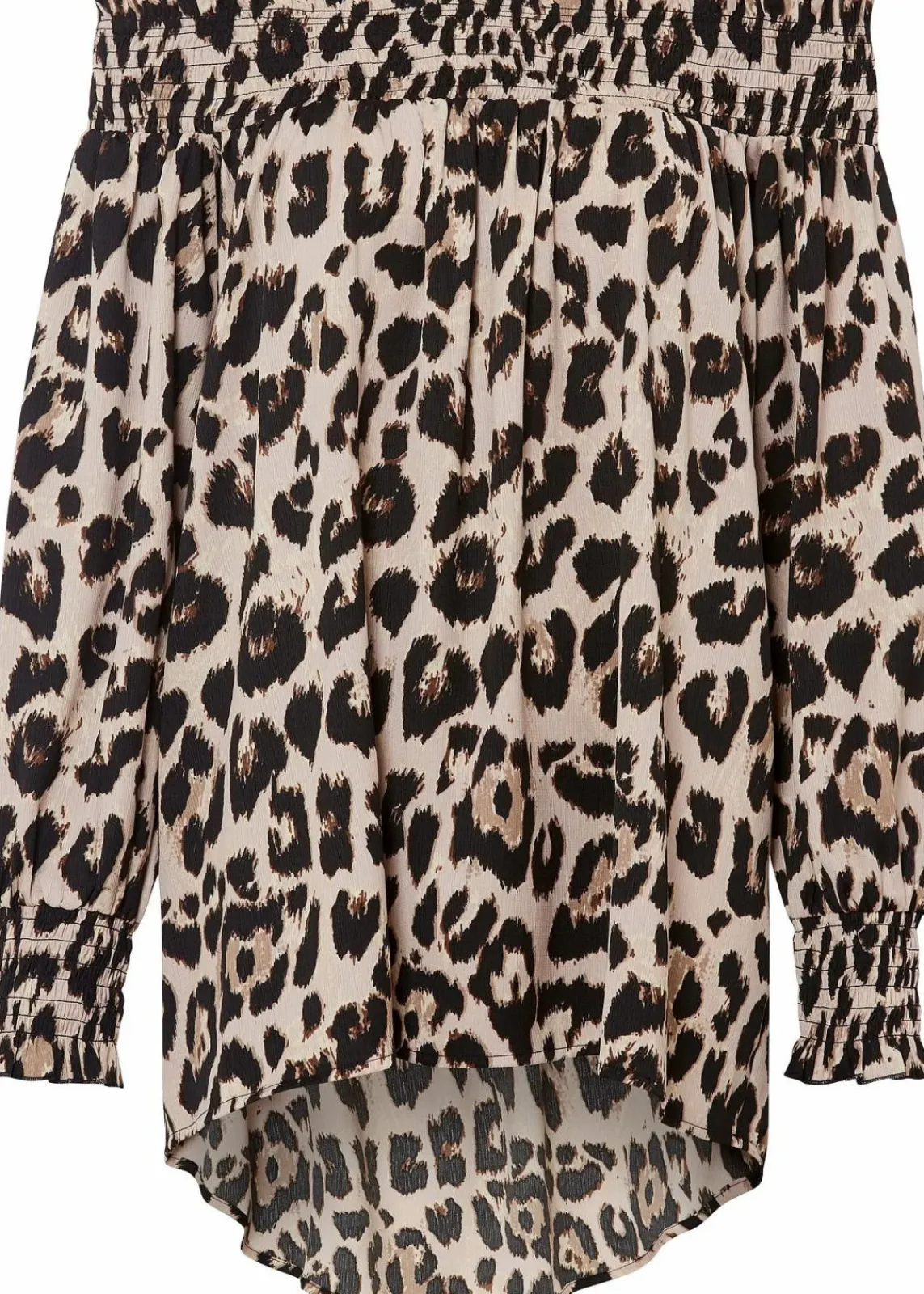 bonprix Bekleidung·Jacken & Mäntel|Blusen & Tuniken^Vokuhila-Bluse kreidebeige/braun leo bedruckt